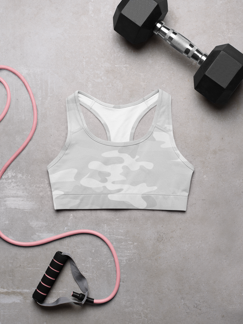 White Camo Padded Sports Bra