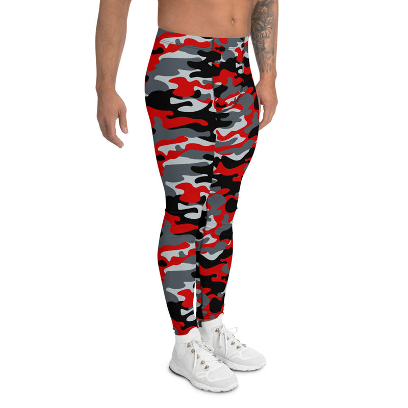 Gray and Red Camo Leggings for Men