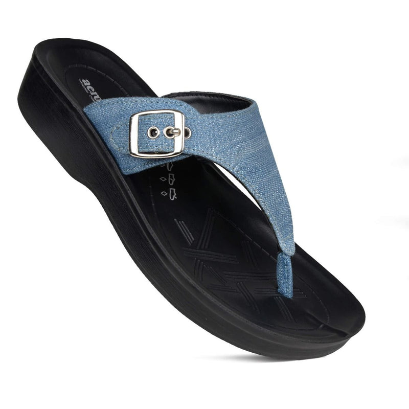 Aerosoft Denimre Adjustable Buckle Women’s T Strap Sandals