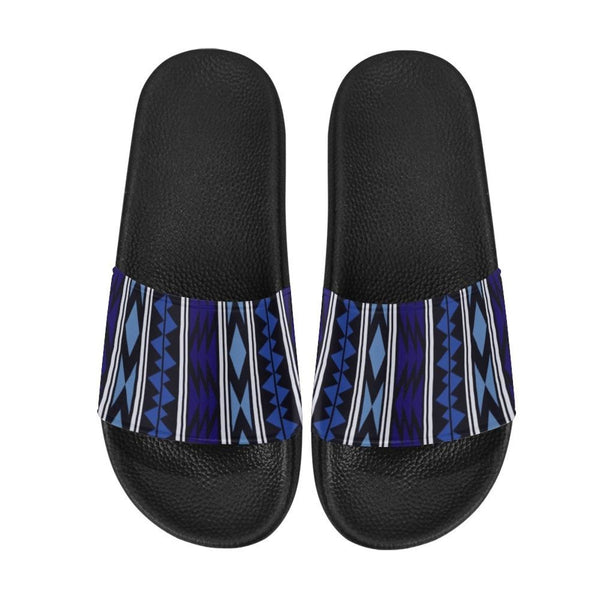 Flip-Flop Sandals, Dark Blue Aztec Style Womens Slides