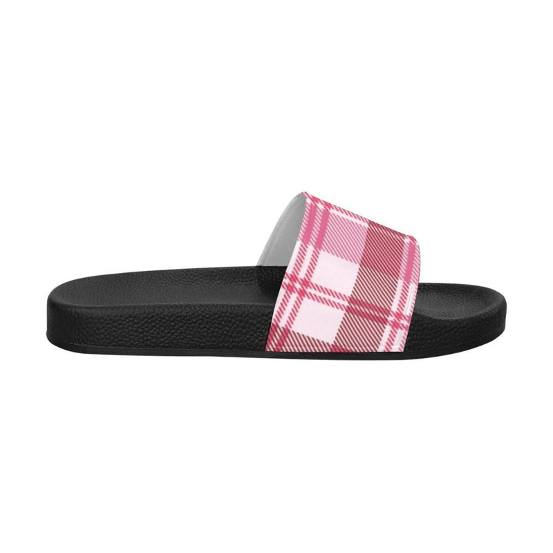 Flip-Flop Sandals, Pink And White Plaid Style Womens Slides
