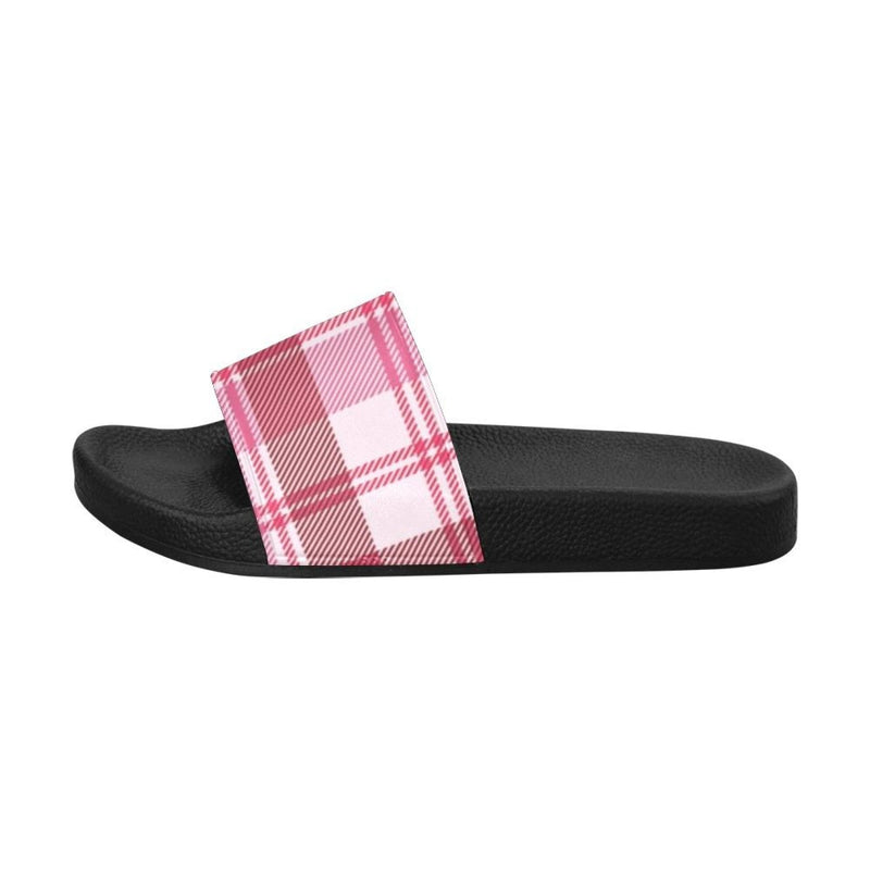 Flip-Flop Sandals, Pink And White Plaid Style Womens Slides