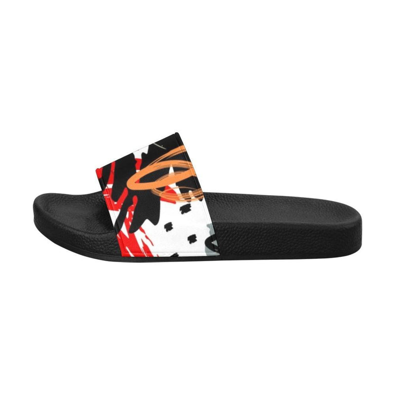 Flip-Flop Sandals, Red Black And White Abstract Style Womens Slides