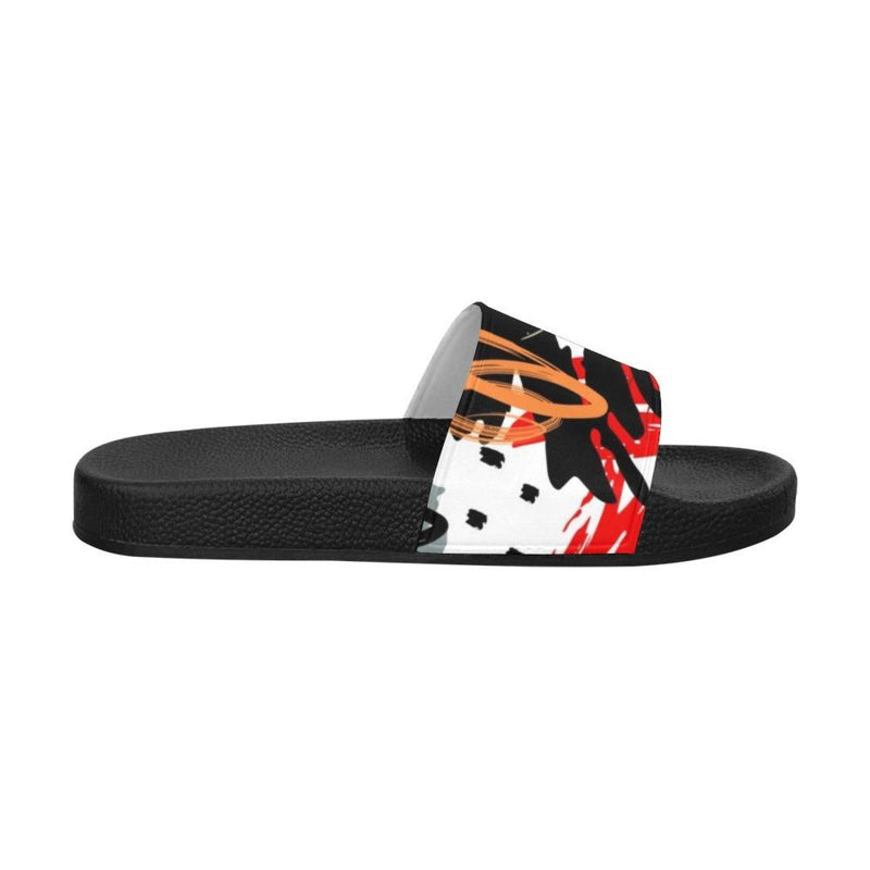 Flip-Flop Sandals, Red Black And White Abstract Style Womens Slides