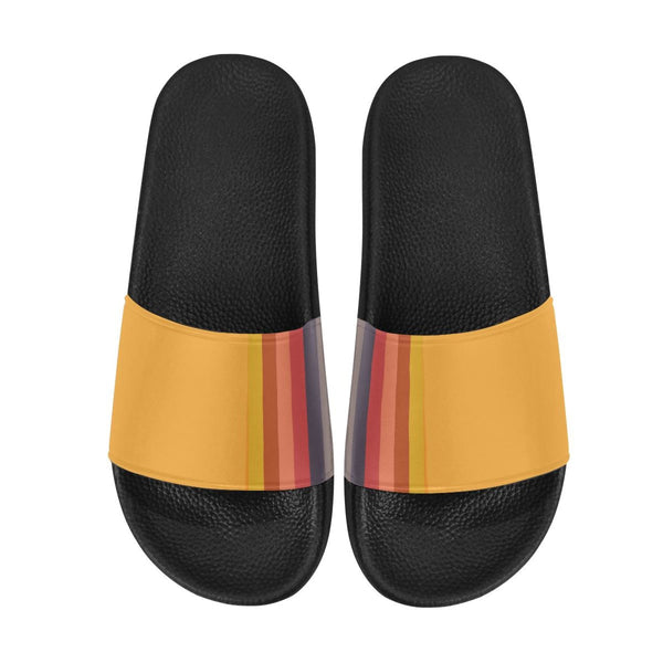 Flip-Flop Sandals, Yellow Multicolor Stripe Style Womens Slides