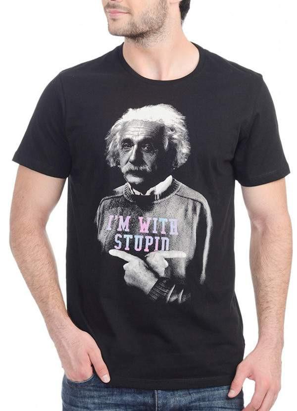 Einstein I'm With Stupid Black Half Sleeve Men