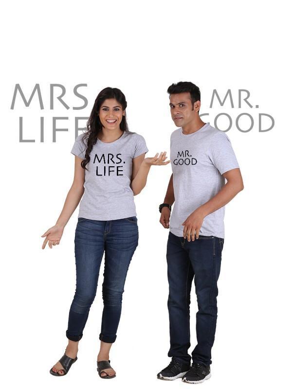 Mr Good and Mrs Life (Classic) Classic Couple T-Shirt Gray