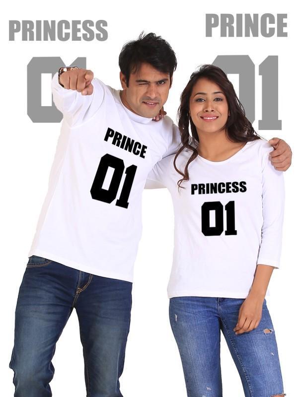 Prince and Princess Couple Full Sleeves White