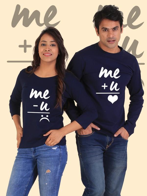 You + Me = Happiness Couple Full Sleeves Navy