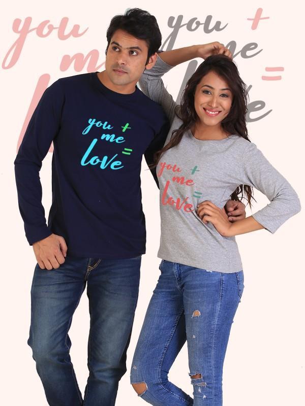You + Me = Love Couple Full Sleeves Navy and Gray