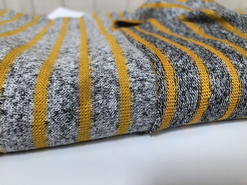 Yellow Heather Grey Stripes Soft Sweater Jersey Knit Fabric 60 inches