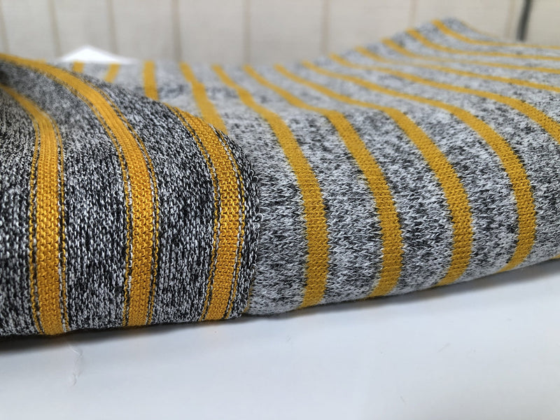 Yellow Heather Grey Stripes Soft Sweater Jersey Knit Fabric 60 inches