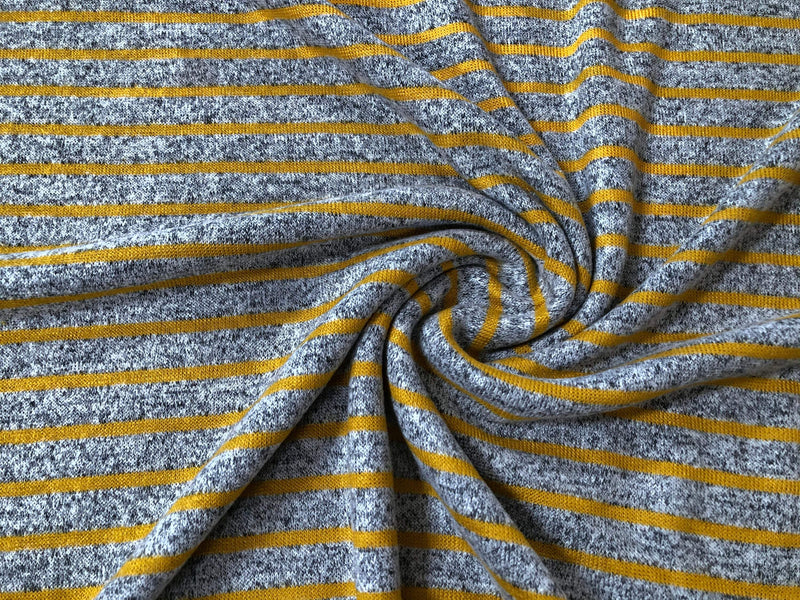 Yellow Heather Grey Stripes Soft Sweater Jersey Knit Fabric 60 inches