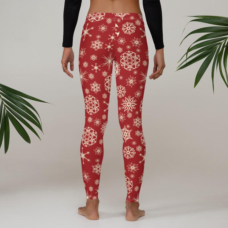 Mid Waist Red Snowflake Leggings