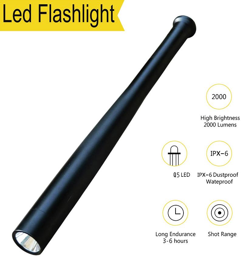 LED Flashlight T6 Rechargeable Multi-function Security Mace Hard