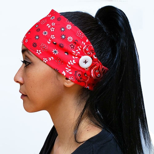 Red Bandana Button Headband