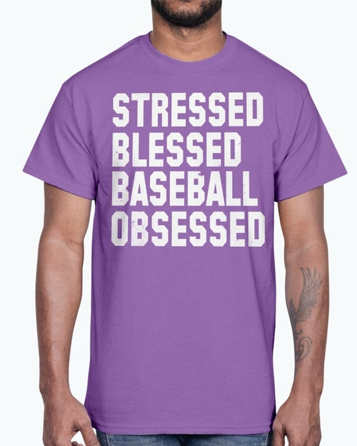 Stressed Blessed Baseball Obsessed - Baseball -Sports - Cotton Tee
