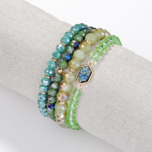 Green Blue  Druzy Stretchy Bracelet Set