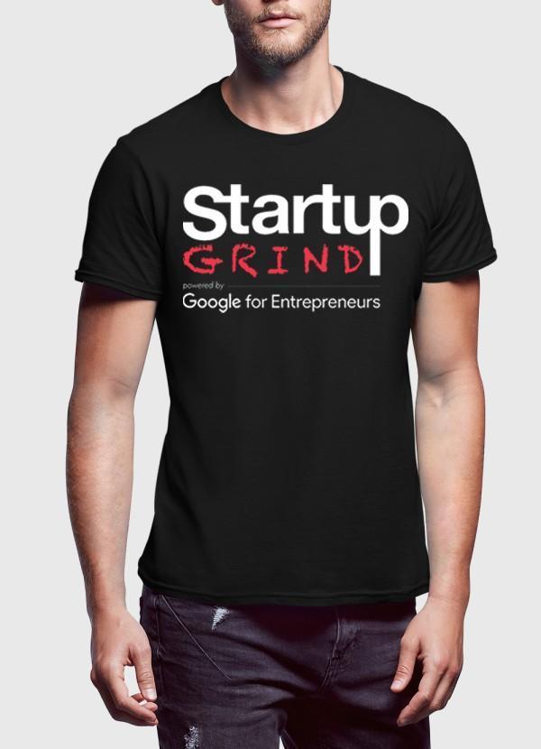 Startup Grind Black Half Sleeves Round Neck
